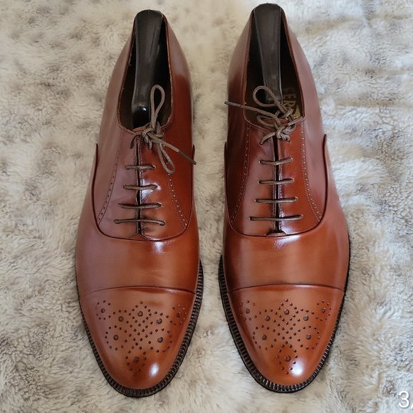 SALVATORE FERRAGAMO DRESS BROGUE COGNAC OXFORD - Picture 1 of 12